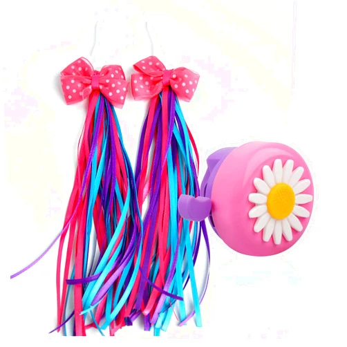 U-LIAN Kids Streamers and Bike Bell for Girls-1 Pack Flower Bicycle Bell with 2 Pack Handlebar Streamers Scooter Tassels for Children's Bike Accessories
