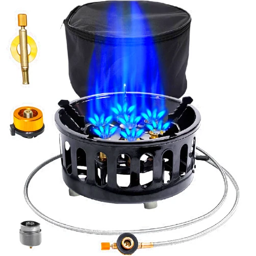 Husyop 3 in 1 Portable Windproof Camping Stove Gas Cooking Burner, 21000W Propane Burners with Piezo Ignition and Carrying Bag for Outdoor Backpacking Picnic Hiking