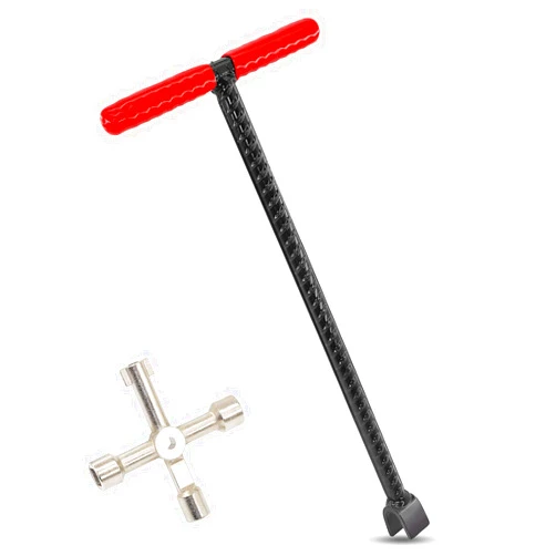 CIZTADA 16 Inch Water Meter Key with 4 Way Multi-functional Water Utilities Key Contractor Grade Valve Shutoff Key Tool for Main Water Meter