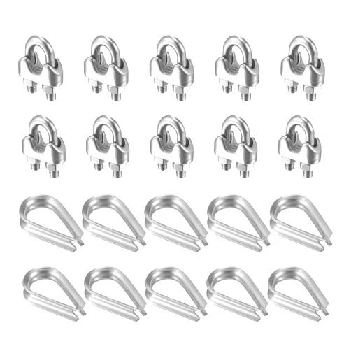 uxcell Wire Rope Cable Clip Kit for M5, Included Rope Clamp 10Pcs and Thimble Rigging 10Pcs, 304 Stainless Steel U Bolt Saddle Fastener