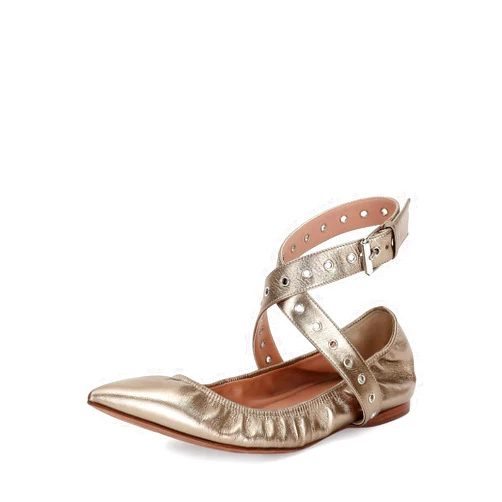 Valentino Garavani Love Latch Metallic Ankle-Wrap Flat Shoes 5