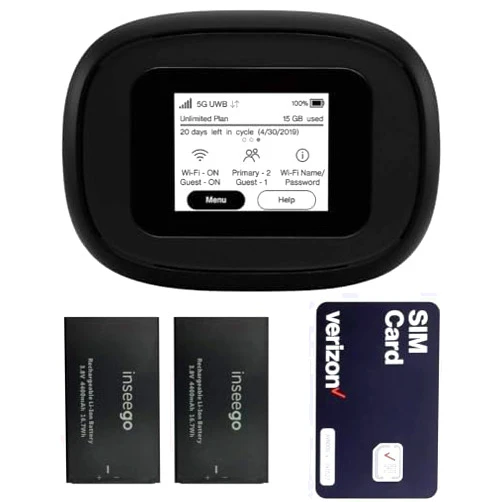 EVDO-LINK Verizon Wireless Jetpack Inseego MiFi M1000 | Unlocked Device | 5G Mobile WiFi Hotspot | LTE Cat20 Up to 2,4 Gbps | Usage Up to 12 Hours | Portable Travel Router | EVDO-LINK Bundle - Verizon Sim Card