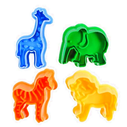 YAFIYGI Animal Cookie Cutters 4 PCS Set Zoo Safari Cookie Cutters Ideal for Baking Fondant Shapes Elephant Giraffe Lion Zebra Shapes Cookie Cutter DIY Baking Mold for Kids Cutters With Plunger Stamps