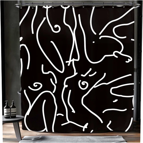 Yookeb Abstract Naked Nude Minimalist Bathroom Shower Curtain Art Line Black White Women Modern 60W by 71H Inch Adult Polyester Fabric 12 Plastic Hooks Waterproof Decor