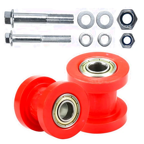 Motcoda 8mm and 10mm Chain Roller Pulley Tensioner Wheel Guide Per for Motorcycle Mini Bike Atv 125cc 140cc 160cc SSR XR125 KLX110 CRF50 Pitster Pit Dirt Bike Parts (Red)
