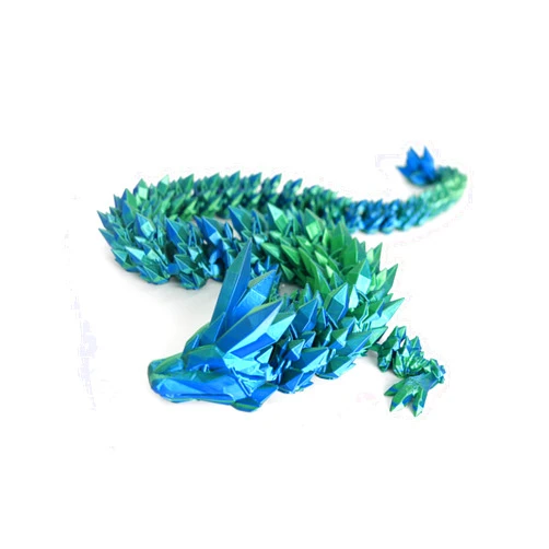 Flavery 3D Printed Dragon - 24 inch Dragon Fidget Toy, Pearly Sheen Articulated Dragon, 3D Printed Gift for Birthday, Figurine Decor(Green Mix Blue