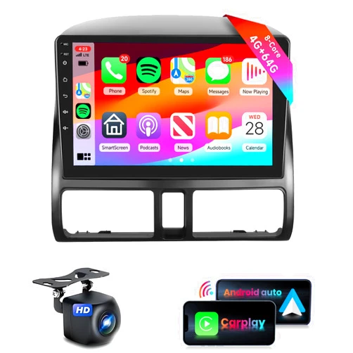 Podofo 8Core 4G 64G Car Radio for Honda CRV 2002-2006 Stereo with 9inch 1280 * 720P Touchscreen/5.0 Bluetooth/WiFi/Wireless Carplay/Android Auto/Mirror Link/RDS FM/DSP 46EQ/59UIs/AHD Backup Camera MIC