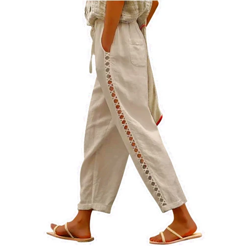 Puimentiua Women's Linen Capri Pants with Drawstring Petite Summer Beachwear Lightweight Elastic Waist Pants