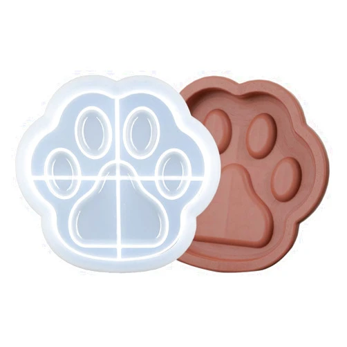 QTTLLI Cat Paw Design Plate Epoxy Mold DIY Resin Casting Storage Plate Silicone Mold, Size Around 5