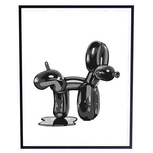 YELLOWBIRD ART & DESIGN Black Bathroom Wall Decor for Men - funny small Bathroom Signs - Modern Bathroom Pictures - Balloon Dog Pop art - Retro Minimalist Decor - 70s Trendy Funky Dorm Decorations - Black and White Wall Art
