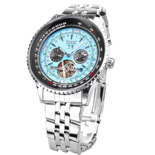 FORSINING Automatic Mechanical Watch, Self Winding Blue Dial Design Skeleton Watch, Mechanical Tourbillon Fashion Men Watch Date Day Dress Watch Gift for Men