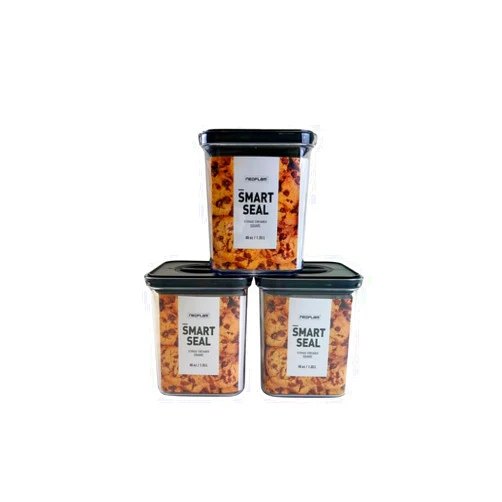Neoflam Airtight Smart Seal Food Storage Container (Set of 3) | Crystal Clear Body, Matte Black Lid | Modular, Stackable, Nestable Design | Easy to Clean, BPA Free (Square, 1.4L)