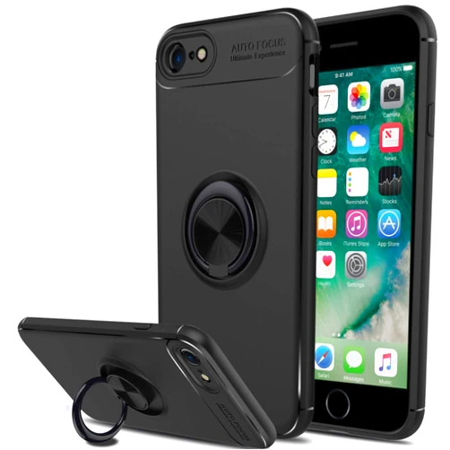 SORAKA Case for iPhone SE 2022/2020/iPhone 8/iPhone 7 with 360 Degree Rotation Ring Holder Soft TPU Slim Fit Case iPhone SE 2022 Case with Metal Plate for Magnetic Car Phone Holder Black