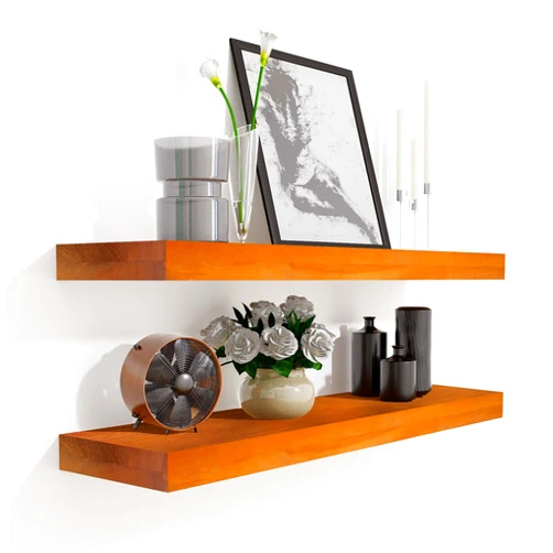 Beneouya 24 Inch Floating Shelves, Bathroom Wooden Shelves for Wall Mounted, Rustic Farmhouse Floating Shelves, Solid Wood Wall Shelves for Storage, Set of 2, Honey Oak