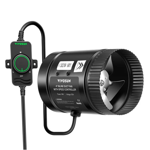 VIVOSUN Inline Booster Duct Fan 4” 106 CFM with Speed Controller, HVAC Exhaust Ventilation Fan with Low Noise for Basements, Bathrooms, Kitchens, Attics, Grow Tents