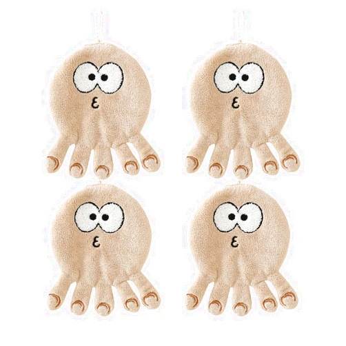 Tinymumu Ocean Themed Octopus Hand Towels Set of 4 Soft Absorbent Funny Decorative Microfiber Coral Velvet Hanging Washcloths for Bathroom (Brown)