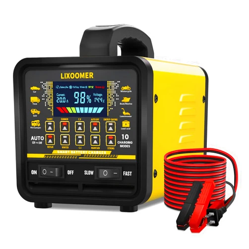 LIXOOMER Upgraded 12V/24V 0-20A Car Battery Charger Heavy Duty, Smart Trickle Charger Maintainer with Auto Shutoff, Repair & Winter Mode, 10 Modes & Color Screen for Car, Truck, Motorcycle, Boat, Lawn Mower