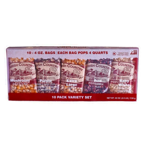 Amish Country Popcorn | 4 Ounce Variety Kernel Gift Set (10 Pack Assorted) | Old Fashioned, Non-GMO and Gluten Free (4oz Each, 10ct Total)
