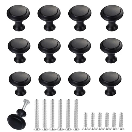 THSIREE 12PCS Cabinet Knobs, Black Cabinet Pulls Cabinet Knobs Inway, Round Drawer Knobs Cabinet Hardware with Screws, for Kitchen Bedroom Furniture