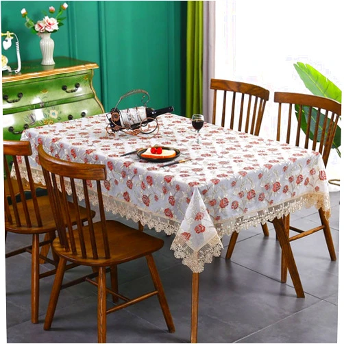 Musolaree Luxury Lace Tablecloth Polyester Rectangular Embroidered Tablelineth Floral Vintage Oblong Table Cover for Kitchen Dining Picnic Banquet Party Round Table Decoration(Red,24 * 24 Square)