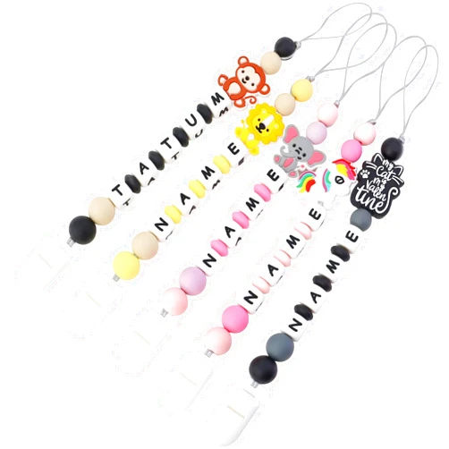 Ausbay Silicone Personalized Pacifier Clip with Name - Custom Animal Pacifier Chain for Boys and Girls, Fits Most Pacifiers