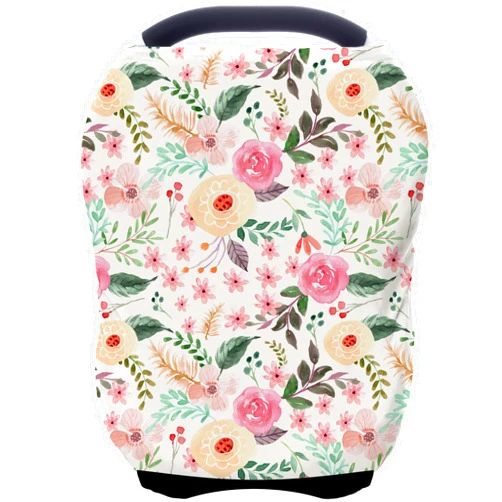 ByeBye Calorie Nursing Carseat Canopy Breastfeeding Cover - Multi-use Stretchy Car Seat Covers for Babies, Baby Shower Gifts (Pink Floral)