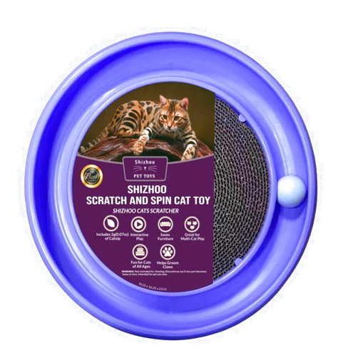 Shizhoo Scratch and Spin Cat Scratcher Pad with Interactive Spinning Ball for Active Play (Blue)