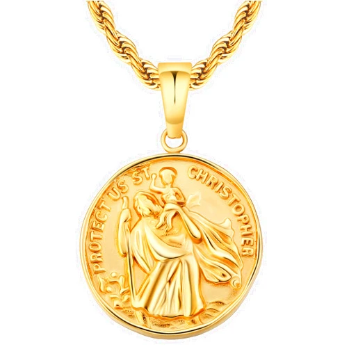KRKC&CO KEEP REAL KEEP CHAMPION KRKC&CO Coin Necklace Pendant, Gold Medallion Necklace Chain, Compass/St. Christopher/Lion/Medusa/Angel Circle Vintage Coin Necklace For Men, Him, Boyfriend, 2.5mm 22''
