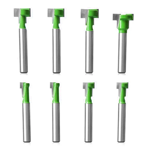 Hakkin 8pcs Keyhole Router Bit Set -1/4 Inch Shank T Slot Keyhole Router Bits Set, T-Track Slotting Milling Cutters Set for Wood (Green)