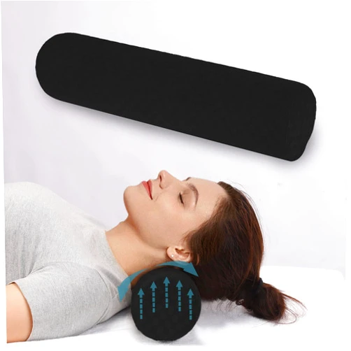 Wuwumiline Cervical Neck Roll Foam Pillow, Round Neck Support Pillow for Neck Pain Relief Sleeping, Bolster Pillow for Bed, Ergonomic Pillow for Head, Neck, Back, Legs, and Yoga (Black)