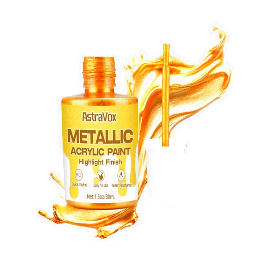 AstraVox Gold Acrylic Paint Metallic, 30ml Gold Leaf Paint Built-in Brush for Metal, Wood, Canvas, Arts and Crafts, Home & Wall Decor, Strong Coverage, Lasting Brilliance, Waterproof