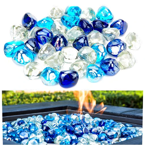 Kinway 20lbs Fire Glass Diamonds Blended Fire Pit Glass 1 Inch Fire Glass Rocks for Fire Pit Fireplace - Margarita Azure Blue,Cobalt Blue,Crystal Clear