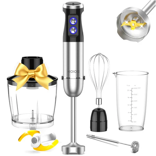 KOIOS 1000W Immersion Hand Blender, Upgrated 5-in-1 Handheld Blender, Full Copper Motor, Titanium Enhanced Blender Shaft, 12-Speeds, 600ml Mixing Beaker, 500ml Chopper, Whisk & Milk Frother