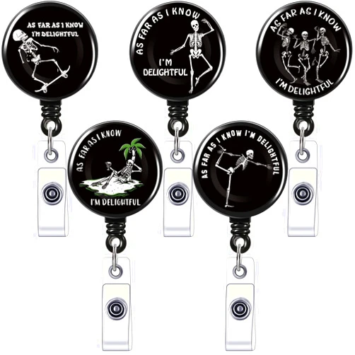 Eaasty 5 Pcs Xray Badge Reel As Far As I Know I'm Delightful Badge Reel Radiology Nursing Badge Holder Retractable ID Name Funny Badge Reel for Card, Nurses, Doctors, Teachers Gifts, 5 Styles