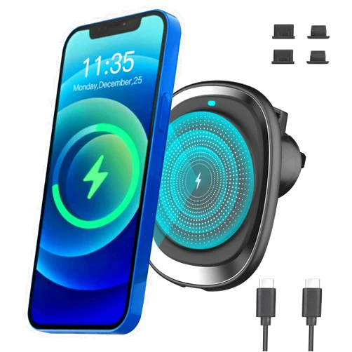 Riida Magnetic Wireless Car Charger for iPhone 15/14/13/12 Series, 15W Qi Fast Charging, Charging Air Vent Mount Easy Installation and Use, Car Charging Holder 360° Adjustable Rotation (Dust Plug)