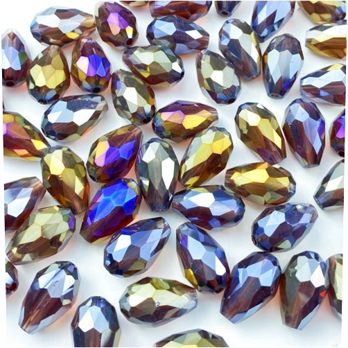 Honkoolly 200pcs 4x6mm Teardrop Crystal Glass Beads Vertical Hole Faceted Glass Teardrop Spacer Beads for Bracelets Necklace Earring DIY Jewelry Making Craft(Purple AB)