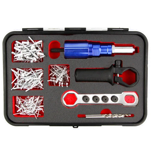 Wesleydrill Rivet Gun Adapter Kit,Professional Riveting Insert Nut Hand Tool Kit,2.4/3.2/4.0/4.8mm Diameter Rivet Head, Aluminum Housing, Fit for Cordless Drill,Sheet Metal Work