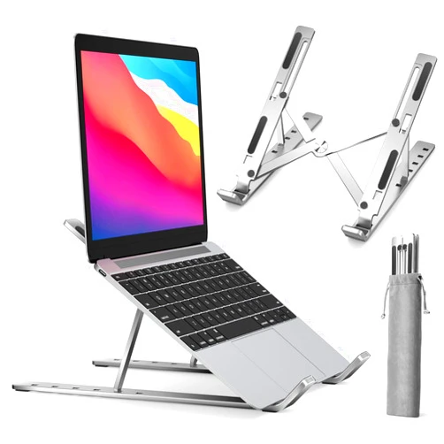 ivoler Laptop Stand, Laptop Holder Riser Computer Tablet Stand, 6 Angles Adjustable Aluminum Ergonomic Foldable Portable Desktop Holder Compatible with MacBook,iPad, HP, Dell, Lenovo 10-15.6” Silver