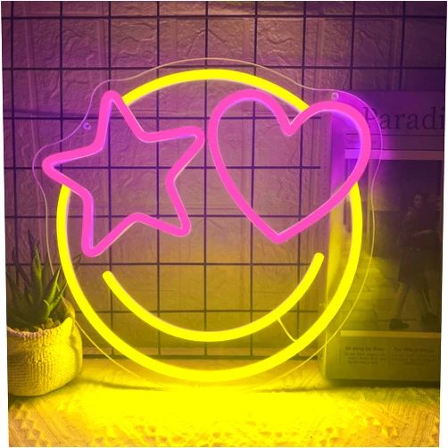 NENONTUP Smile Face Neon Sign Dimmable Smiley Face Led Neon Signs for Wall Decor, USB Powered Happy Face Neon Light Up Sign for Gaming Room Bedroom Birthday Party Wedding Home Bar Man Cave Club