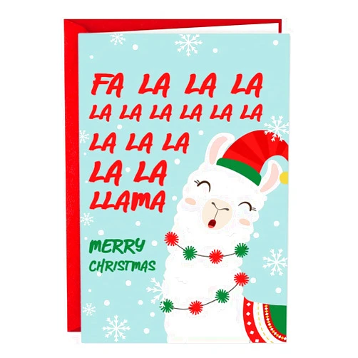 TTBDKKDM Fa La La La Llama Funny Christmas Card, Merry Christmas Card for Family Friends Lover, Happy Holiday Card with Envelope, Happy New Year Greeting Card
