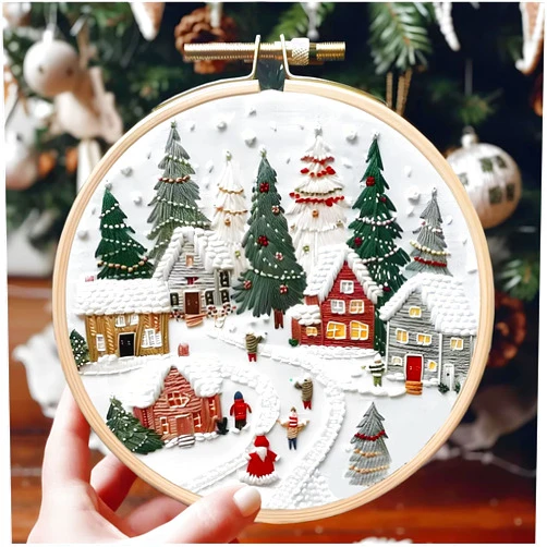 WANH Christmas Embroidery Kits，Christmas Embroidery Kit，Christmas Embroidery Patterns，Christmas Embroidery Kits for Beginners，Ornament Embroidery Kit，Christmas Cross Stitch Kits (Villages)