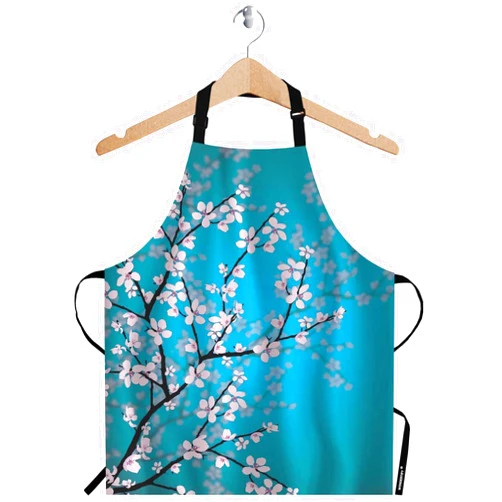 WONDERTIFY Plum Blossom Apron,Pink Flowers Reflected in Water Blue Bib Apron with Adjustable Neck for Men Women,Suitable for Home Kitchen Cooking Waitress Chef Grill Bistro Baking BBQ Artist Apron