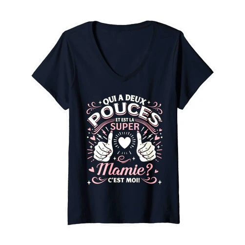Cadeau Pour Mamie Noel Humour Drole Personnalisé Womens Super Mamie Qui Déchire Cadeau Anniversaire Mamie Original V-Neck T-Shirt