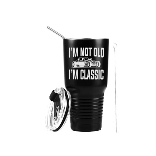 Onebttl Classic Car Gifts - Birthday or Retirement Gift for Dad, Grandpa, Old Man - Gag Funny Travel Tumbler for Men- I'm Not Old - 30oz Stainless Steel Insulated