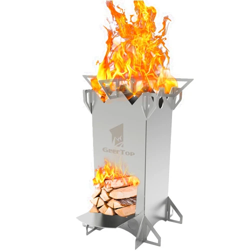 GEERTOP Wood Burning Camping Rocket Stove, Portable Backpacking Stainless Steel Wood Stove Camping Gear Accessories for Emergency Survival Outdoor Hiking Travel Picnic BBQ