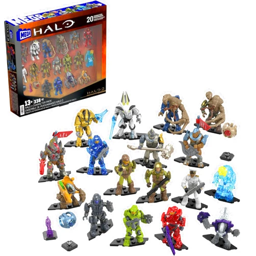 Mega Halo Action Figures Building Toys Set, Character Pack with 339 Pieces, Poseable Articulation, 2 Inches Tall, Kids or Adult Collectible