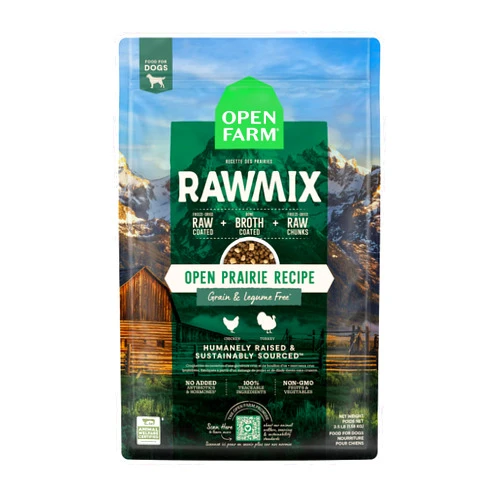 Open Farm, RawMix Grain-Free Dry Dog Food, Protein-Packed Kibble Coated in Bone Broth with Freeze Dried Raw Chunks, Chicken & Turkey, Open Prairie Recipe, 3.5lb Bag