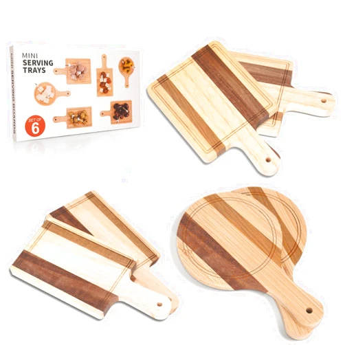 Mason Life Mini Charcuterie Boards, 6 PCS Bamboo Small Cutting Board Cheese Board Sets, Fruit Meat Cheese Tray Platter For Serving For Party, House Warming, Wedding Gifts for Couple (Dark)