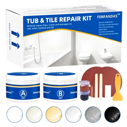 FENFANDAS Tub and Fiberglass Shower Repair Kit White, 3.7oz Porcelain Tile Repair Kit, Porcelain Sink and Acrylic Bathtub Repair Kit for Cracks Chips Dents Holes Almond/Biscuit/Bone
