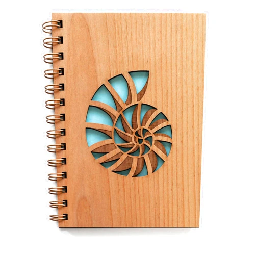 Hereafter Nautilus Shell Wood Journal [Notebook, Sketchbook, Spiral Bound, Blank Pages, Father's Day, Gifts for Dad]